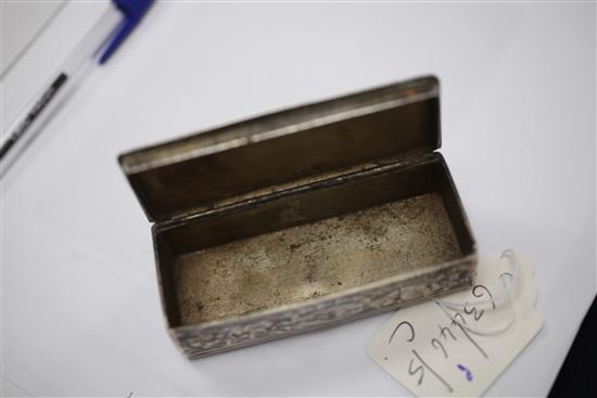 A 19th century Russian 84 zolotnik silver and niello snuff box, 3.5in.